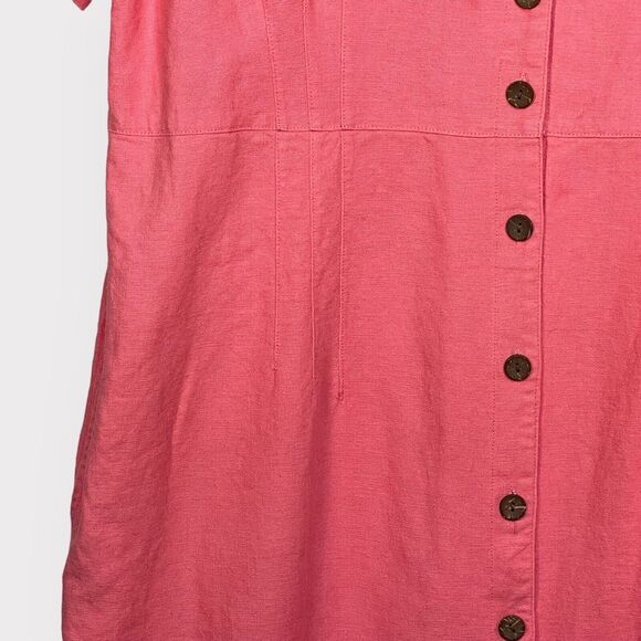 The TOG Shop Midi Shirt Dress Women Size 14P Pink Button Front Linen Blend - Picture 4 of 14